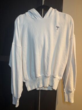 aerie Cream White Hoodie Sweatshirt with Tiny Bow Embroidery